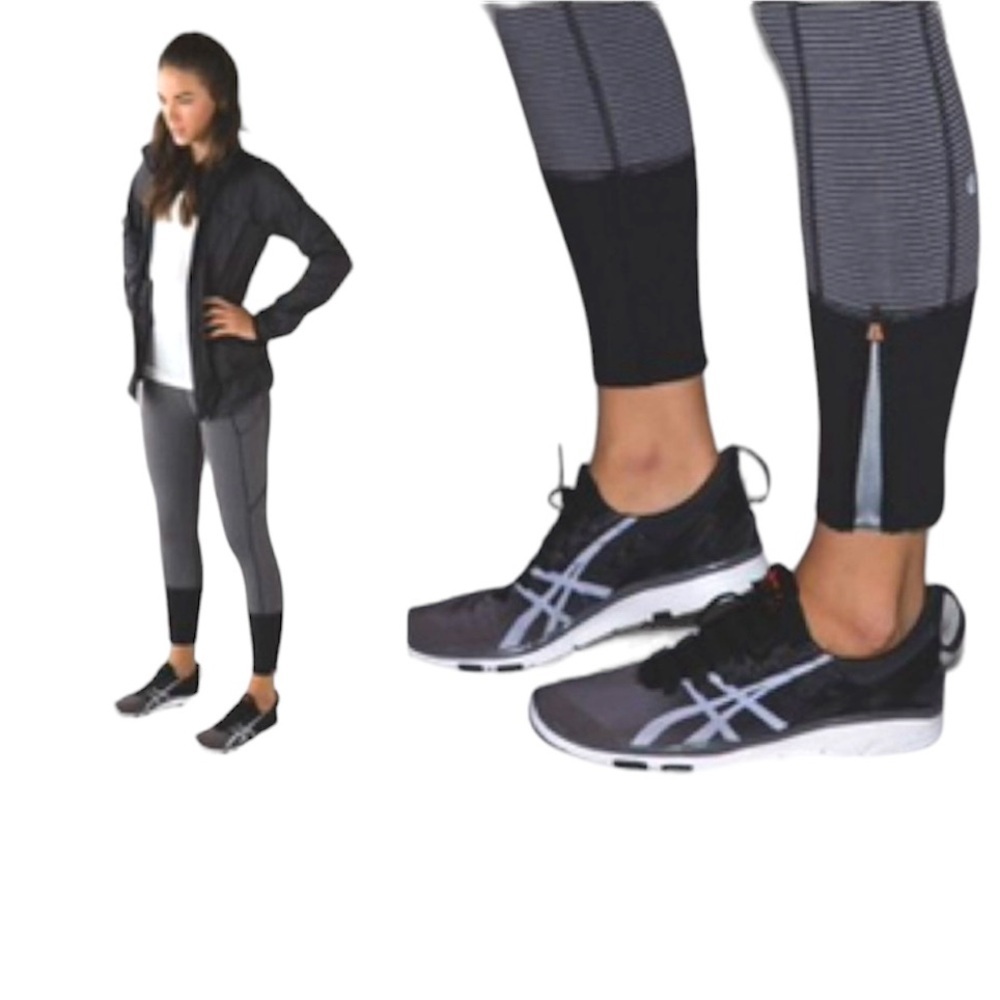 Lululemon Rebel Runner Crop Mini Stripe Ankle Zip Reflective High Waist Pockets